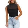 imageREORIA Womens Sheer Mesh Sexy Bodysuits Mock Neck Sleeveless Shirts Ruched Trendy Going Out Bodysuits Tops 2025Black
