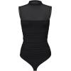 imageREORIA Womens Sheer Mesh Sexy Bodysuits Mock Neck Sleeveless Shirts Ruched Trendy Going Out Bodysuits Tops 2025Black