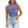 imageREORIA Womens Sheer Mesh Sexy Bodysuits Mock Neck Sleeveless Shirts Ruched Trendy Going Out Bodysuits Tops 2025Blue Nova