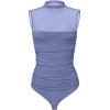 imageREORIA Womens Sheer Mesh Sexy Bodysuits Mock Neck Sleeveless Shirts Ruched Trendy Going Out Bodysuits Tops 2025Blue Nova