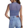 imageREORIA Womens Sheer Mesh Sexy Bodysuits Mock Neck Sleeveless Shirts Ruched Trendy Going Out Bodysuits Tops 2025Blue Nova