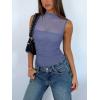 imageREORIA Womens Sheer Mesh Sexy Bodysuits Mock Neck Sleeveless Shirts Ruched Trendy Going Out Bodysuits Tops 2025Blue Nova