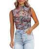 imageREORIA Womens Sheer Mesh Sexy Bodysuits Mock Neck Sleeveless Shirts Ruched Trendy Going Out Bodysuits Tops 2025Floral Black