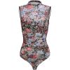 imageREORIA Womens Sheer Mesh Sexy Bodysuits Mock Neck Sleeveless Shirts Ruched Trendy Going Out Bodysuits Tops 2025Floral Black