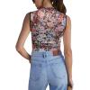 imageREORIA Womens Sheer Mesh Sexy Bodysuits Mock Neck Sleeveless Shirts Ruched Trendy Going Out Bodysuits Tops 2025Floral Black