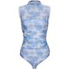 imageREORIA Womens Sheer Mesh Sexy Bodysuits Mock Neck Sleeveless Shirts Ruched Trendy Going Out Bodysuits Tops 2025Floral Blue