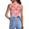 imageREORIA Womens Sheer Mesh Sexy Bodysuits Mock Neck Sleeveless Shirts Ruched Trendy Going Out Bodysuits Tops 2025Floral Peach