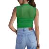 imageREORIA Womens Sheer Mesh Sexy Bodysuits Mock Neck Sleeveless Shirts Ruched Trendy Going Out Bodysuits Tops 2025Green