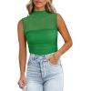 imageREORIA Womens Sheer Mesh Sexy Bodysuits Mock Neck Sleeveless Shirts Ruched Trendy Going Out Bodysuits Tops 2025Green