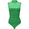 imageREORIA Womens Sheer Mesh Sexy Bodysuits Mock Neck Sleeveless Shirts Ruched Trendy Going Out Bodysuits Tops 2025Green