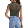 imageREORIA Womens Sheer Mesh Sexy Bodysuits Mock Neck Sleeveless Shirts Ruched Trendy Going Out Bodysuits Tops 2025Grey Green