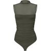 imageREORIA Womens Sheer Mesh Sexy Bodysuits Mock Neck Sleeveless Shirts Ruched Trendy Going Out Bodysuits Tops 2025Grey Green