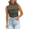imageREORIA Womens Sheer Mesh Sexy Bodysuits Mock Neck Sleeveless Shirts Ruched Trendy Going Out Bodysuits Tops 2025Grey Green