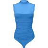 imageREORIA Womens Sheer Mesh Sexy Bodysuits Mock Neck Sleeveless Shirts Ruched Trendy Going Out Bodysuits Tops 2025Lake Blue