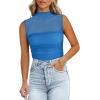 imageREORIA Womens Sheer Mesh Sexy Bodysuits Mock Neck Sleeveless Shirts Ruched Trendy Going Out Bodysuits Tops 2025Lake Blue