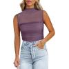 imageREORIA Womens Sheer Mesh Sexy Bodysuits Mock Neck Sleeveless Shirts Ruched Trendy Going Out Bodysuits Tops 2025Purple