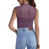 imageREORIA Womens Sheer Mesh Sexy Bodysuits Mock Neck Sleeveless Shirts Ruched Trendy Going Out Bodysuits Tops 2025Purple