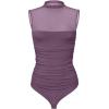 imageREORIA Womens Sheer Mesh Sexy Bodysuits Mock Neck Sleeveless Shirts Ruched Trendy Going Out Bodysuits Tops 2025Purple