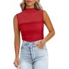 imageREORIA Womens Sheer Mesh Sexy Bodysuits Mock Neck Sleeveless Shirts Ruched Trendy Going Out Bodysuits Tops 2025Red