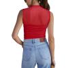 imageREORIA Womens Sheer Mesh Sexy Bodysuits Mock Neck Sleeveless Shirts Ruched Trendy Going Out Bodysuits Tops 2025Red