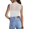 imageREORIA Womens Sheer Mesh Sexy Bodysuits Mock Neck Sleeveless Shirts Ruched Trendy Going Out Bodysuits Tops 2025White