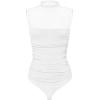 imageREORIA Womens Sheer Mesh Sexy Bodysuits Mock Neck Sleeveless Shirts Ruched Trendy Going Out Bodysuits Tops 2025White