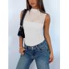 imageREORIA Womens Sheer Mesh Sexy Bodysuits Mock Neck Sleeveless Shirts Ruched Trendy Going Out Bodysuits Tops 2025White