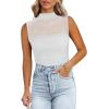 imageREORIA Womens Sheer Mesh Sexy Bodysuits Mock Neck Sleeveless Shirts Ruched Trendy Going Out Bodysuits Tops 2025White