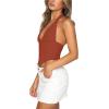 imageREORIA Womens Summer Sexy Halter V Neck Sleeveless Backless Trendy Y2k Going Out Corset Tank Crop TopsRusty Red