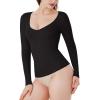 imageREORIA Womens V Neck Long Sleeve Slim Fitted Soft Layering Basic Shirt 2025 Fall Going Out TopsBlack