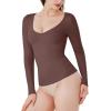 imageREORIA Womens V Neck Long Sleeve Slim Fitted Soft Layering Basic Shirt 2025 Fall Going Out TopsCoffee