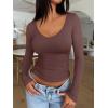 imageREORIA Womens V Neck Long Sleeve Slim Fitted Soft Layering Basic Shirt 2025 Fall Going Out TopsCoffee