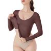 imageREORIA Womens V Neck Long Sleeve Slim Fitted Soft Layering Basic Shirt 2025 Fall Going Out TopsCoffee