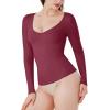 imageREORIA Womens V Neck Long Sleeve Slim Fitted Soft Layering Basic Shirt 2025 Fall Going Out TopsDeep Red