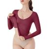 imageREORIA Womens V Neck Long Sleeve Slim Fitted Soft Layering Basic Shirt 2025 Fall Going Out TopsDeep Red
