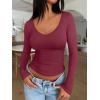 imageREORIA Womens V Neck Long Sleeve Slim Fitted Soft Layering Basic Shirt 2025 Fall Going Out TopsDeep Red