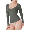 imageREORIA Womens V Neck Long Sleeve Slim Fitted Soft Layering Basic Shirt 2025 Fall Going Out TopsGrey Green