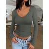 imageREORIA Womens V Neck Long Sleeve Slim Fitted Soft Layering Basic Shirt 2025 Fall Going Out TopsGrey Green