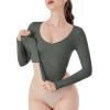 imageREORIA Womens V Neck Long Sleeve Slim Fitted Soft Layering Basic Shirt 2025 Fall Going Out TopsGrey Green