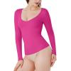 imageREORIA Womens V Neck Long Sleeve Slim Fitted Soft Layering Basic Shirt 2025 Fall Going Out TopsRose