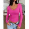 imageREORIA Womens V Neck Long Sleeve Slim Fitted Soft Layering Basic Shirt 2025 Fall Going Out TopsRose