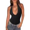 imageREORIA Bodysuits for Women Halter Tops 2025 Summer V Neck Backless Body Suits Tank Top Trendy Fashion ClothingBlack