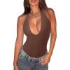 imageREORIA Bodysuits for Women Halter Tops 2025 Summer V Neck Backless Body Suits Tank Top Trendy Fashion ClothingCoffee