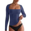 imageREORIA Fall Sexy Basic Square Neck Tops for Women Long Sleeve Double Lined Full Length Fitted T Shirts TopsStarry Blue