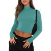 imageREORIA Womens Basic Cute Mock Turtleneck Long Sleeve Ribbed Tight Tshirts Crop TopsAqua Green