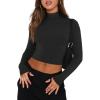 imageREORIA Womens Basic Cute Mock Turtleneck Long Sleeve Ribbed Tight Tshirts Crop TopsBlack