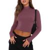 imageREORIA Womens Basic Cute Mock Turtleneck Long Sleeve Ribbed Tight Tshirts Crop TopsMasala