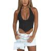 imageREORIA Womens Summer Sexy Halter V Neck Sleeveless Backless Trendy Y2k Going Out Corset Tank Crop TopsBlack