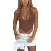 imageREORIA Womens Summer Sexy Halter V Neck Sleeveless Backless Trendy Y2k Going Out Corset Tank Crop TopsCoffee