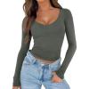 imageREORIA Womens V Neck Long Sleeve Slim Fitted Soft Layering Basic Shirt 2025 Fall Going Out TopsGrey Green
